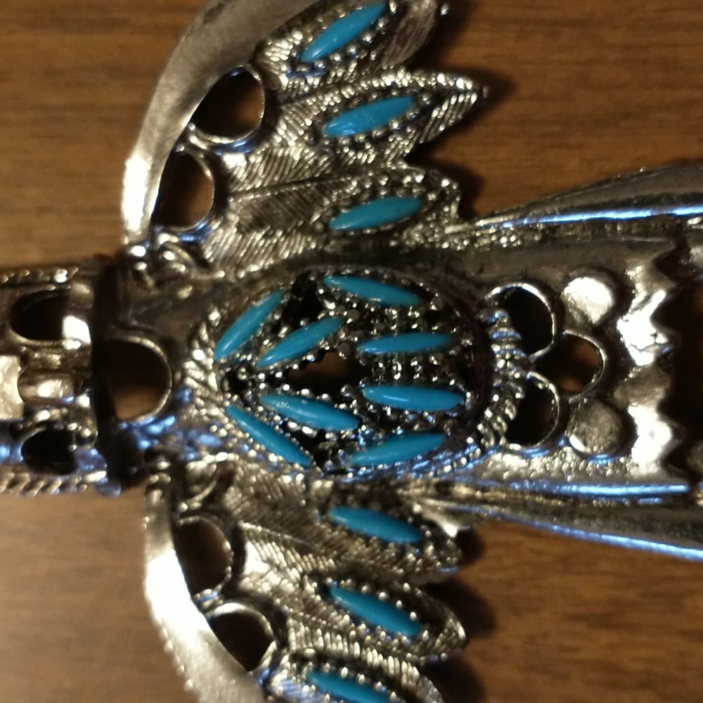 Vintage Southwestern Silver Tone Faux Turquoise Kachina Pendant - Picture 2 of 7